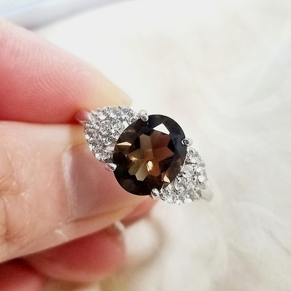 🍒NIB🍒 SMOKY QUARTZ & TOPAZ STERLING SILVER RING - Picture 2 of 7